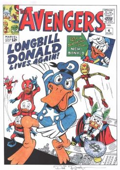 DON ROSA Parodie Druck / parody print AVENGERS Cover #4 signed