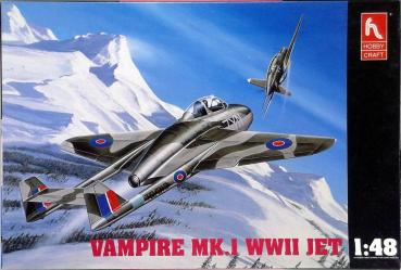 VAMPIRE MK.I WWII JET - 1/48 model kit HobbyCraft HC1573